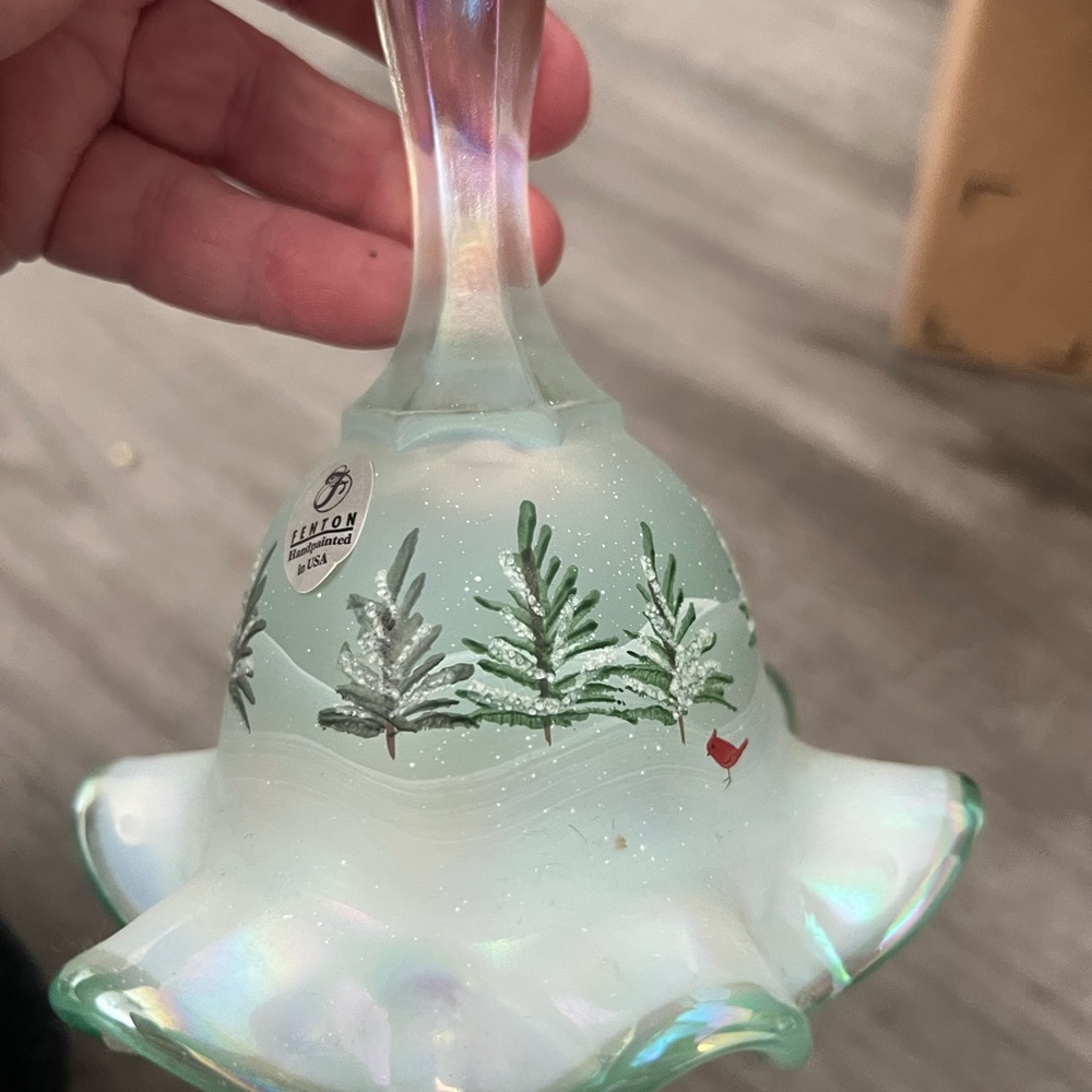 Fenton Glass Bell with Green Fern Design - Picture 11 of 16